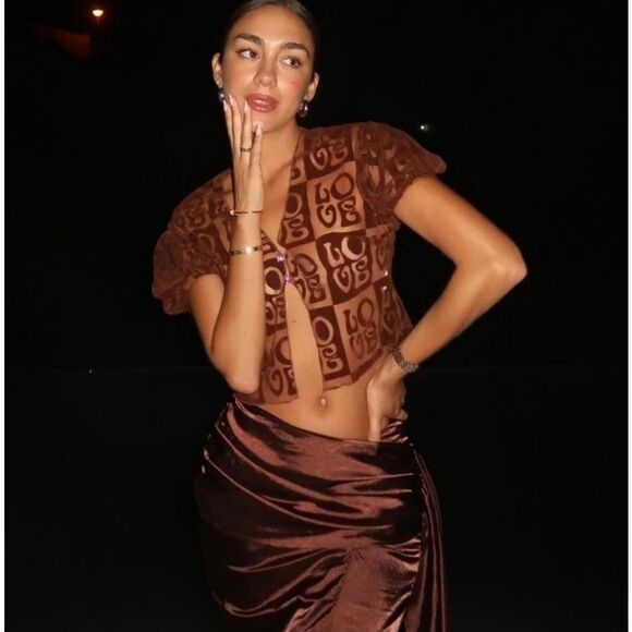 NWT House of Sunny CASA AMOR mocha brown velvet sheer TOP - Picture 2 of 10